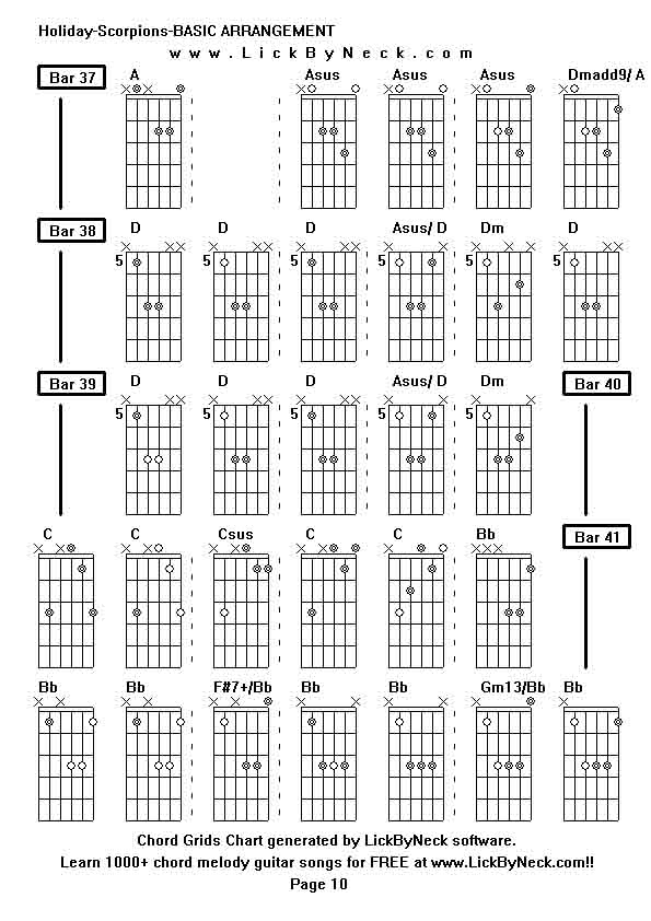 Chord Grids Chart of chord melody fingerstyle guitar song-Holiday-Scorpions-BASIC ARRANGEMENT,generated by LickByNeck software.